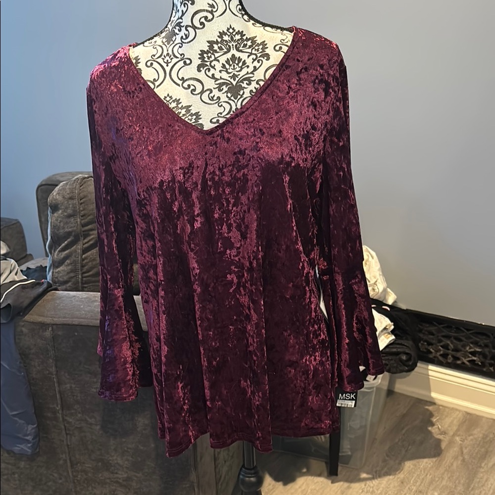 MSK Women's Crushed Velvet Blouse - Deep Burgundy